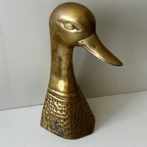 Vintage Solid Brass Duck Head Sculpture Bookend Mid Century Modern Decor 9 Inch